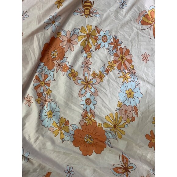 Vintage Floral & Butterfly Bee Fitted Sheet With Peace Sign Design Queen Size - Picture 5 of 7